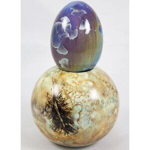 Blue Duly Mitchell Crystalline Pottery Egg + Ceramic Tealight Candle Holder